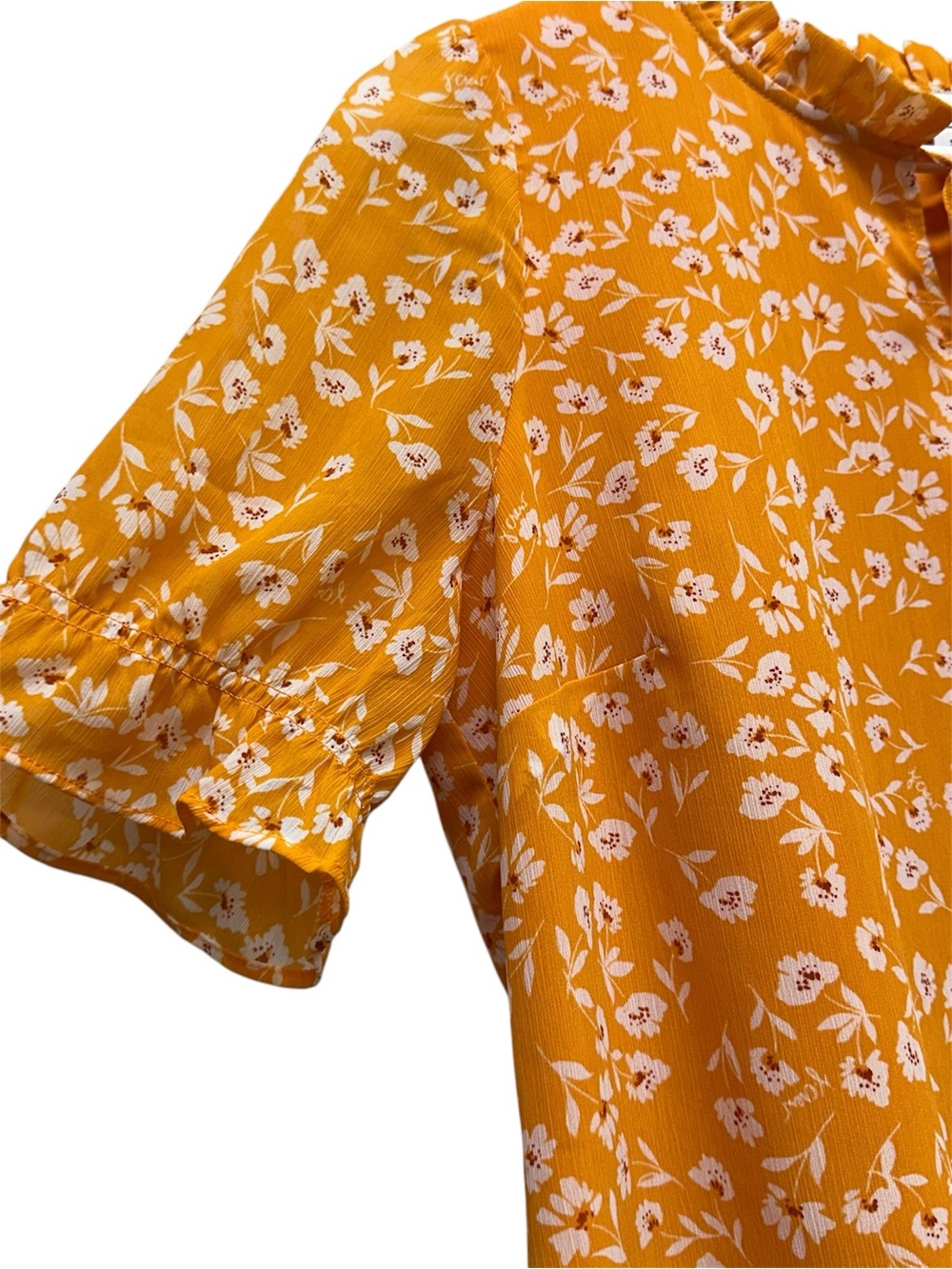 J. Crew Vibrant Orange Blouse White Floral Design Chiffon Top Shirt Women’s S - Picture 3 of 8